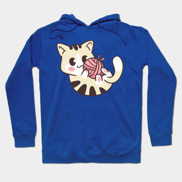 Kawaii Cat Playing With Yarn Ball Hoodie by Illustradise